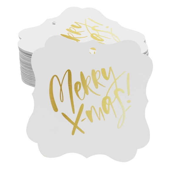 Inkdotpot Pack Of 100 Merry X-Mas Christmas Paper Tags DIY Craft Bracket Shape Real Gold Foil Hang Tags