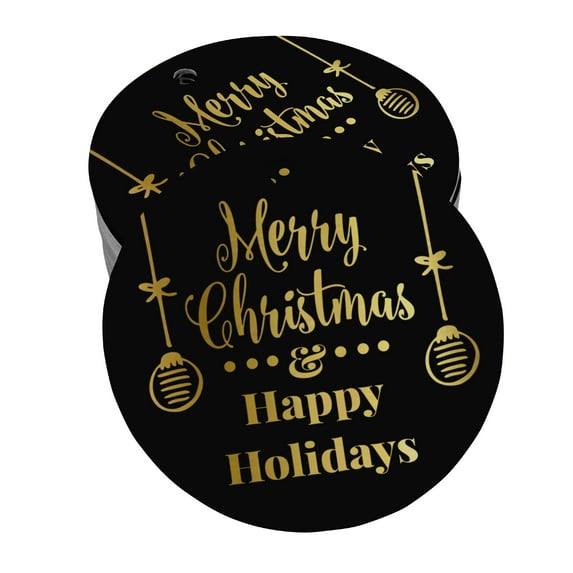 Inkdotpot Pack Of 100 Real Gold Foil Paper Tags Merry Christmas & Happy Holiday Favor Hang Tags