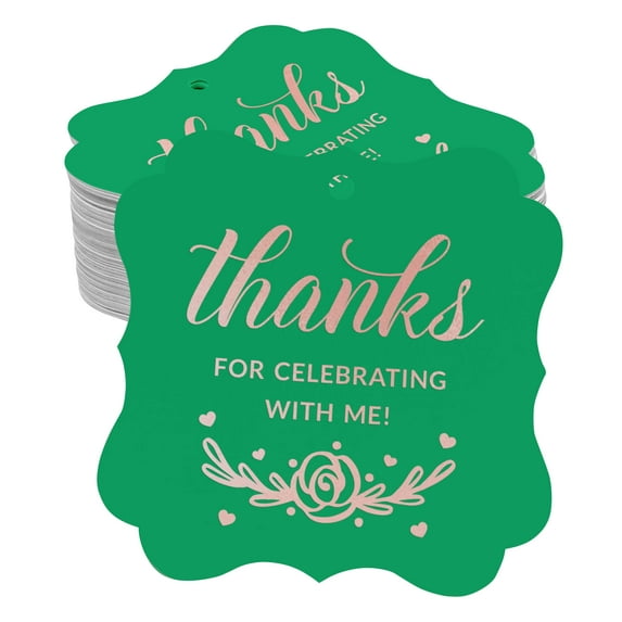 Inkdotpot Pack Of 100 Real Rose Gold Foil Bracket Shape Paper Tags Thanks For Celebrating With Me Birthday Favor Hang Tags