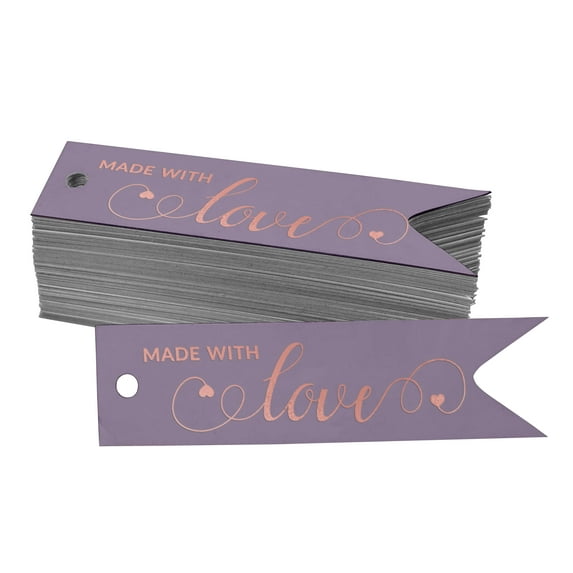 Inkdotpot Pack Of 100 Real Rose Gold Foil Paper Tags Made With Love Text Favor Hang Tags