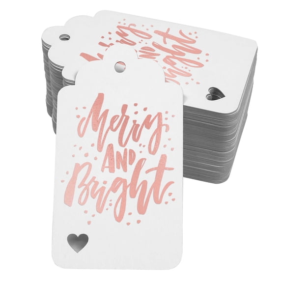 Inkdotpot Pack Of 100 Real Rose Gold Foil Paper Tags Merry And Bright Christmas Favor Hang Tags