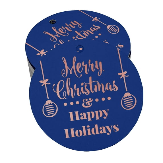 Inkdotpot Pack Of 100 Real Rose Gold Foil Paper Tags Merry Christmas & Happy Holiday Favor Hang Tags