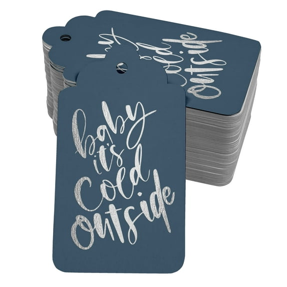 Inkdotpot Pack Of 100 Real Silver Foil Paper Tags Baby It's Cold Outside Baby Shower Favor Hang Tags