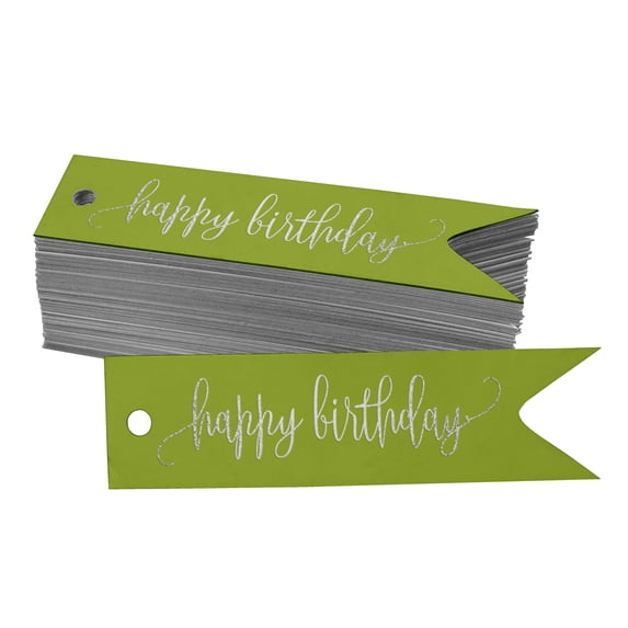 Inkdotpot Pack Of 100 Real Silver Foil Paper Tags Happy Birthday Favor Hang Tags