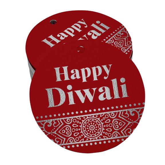 Inkdotpot Pack Of 100 Real Silver Foil Paper Tags Happy Diwali Favor Hang Tags