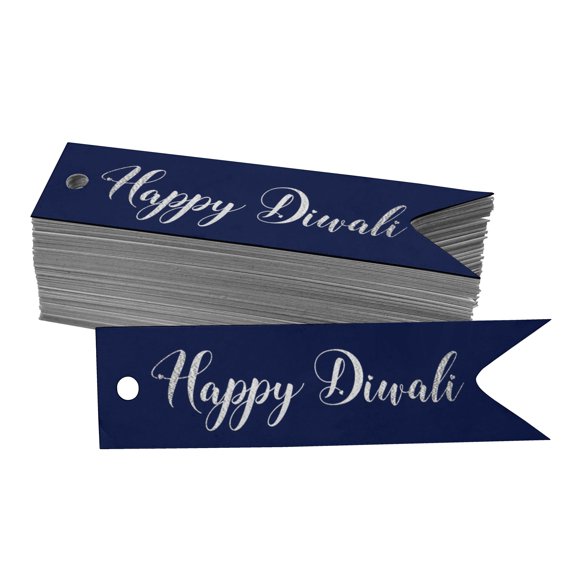 Inkdotpot Pack Of 100 Real Silver Foil Paper Tags Happy Diwali Favor Hang Tags
