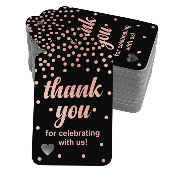 Inkdotpot Pack Of 100 ThankYou For Celebrating With Us Bridal Shower-Baby Shower-Retirement-Wedding-Birthday Favor Paper Tags Craft Real Rose Gold Foil Hang Tags
