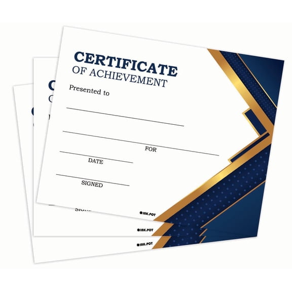 Inkdotpot Pack Of 25, Classic Blue Certificate of Completion Award Certificate For Students- Certificate of Achievement Awards and Certificates for School- 8x10 inch