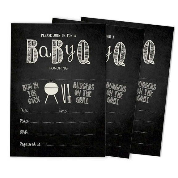 Inkdotpot Pack Of 30 Baby Shower Invites, Bun In Th Oven BBQ Party Invitations, Fill In Blank Invitations With Envelopes 5 x 7 inches