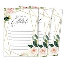 Inkdotpot Pack Of 30, Its Time To Celebrate Join Us Invitations With Envelopes, Geo Blush Floral Greenery Watercolor Invites for Your Wedding, Bridal Shower Engagement Party, Birthday 5 X 7 Inches