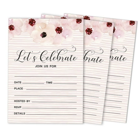 Inkdotpot Pack Of 30, Its Time To Celebrate Join Us Invitations With Envelopes, Geo Blush Floral Greenery Watercolor Invites for Your Wedding, Bridal Shower,Engagement Party, Birthday 5 X 7 Inches