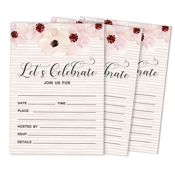 Inkdotpot Pack Of 30, Its Time To Celebrate Join Us Invitations With Envelopes, Geo Blush Floral Greenery Watercolor Invites for Your Wedding, Bridal Shower,Engagement Party, Birthday 5 X 7 Inches