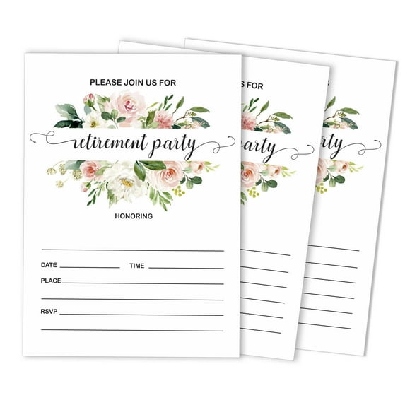 Inkdotpot Pack Of 30, Join Us Invitations With Envelopes, Retirement Party Celebration Floral Invite Cards Fill-In Style Party Supplies 5 X 7 Inches