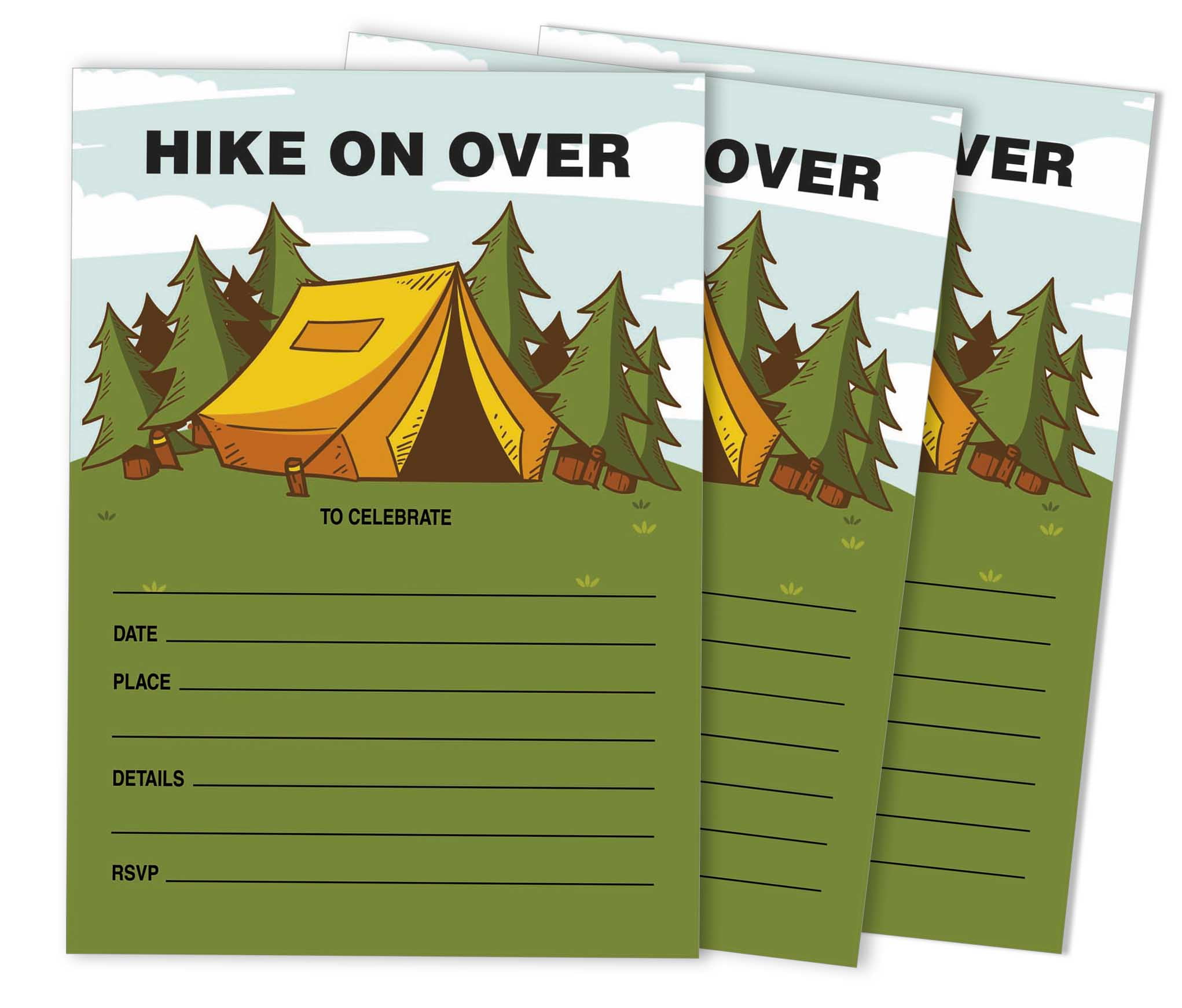 Inkdotpot Pack Of 30 Kids Birthday or Slumber Party Invitations, Hike On  Over Camping Party Birthday Invites With Envelopes, Fill In The Blank  Invites - Walmart.com, image size:2042x1742