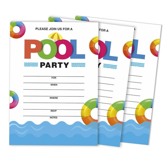 Inkdotpot Pack Of 30 Pool Party Invitations, Birthday Party Invites With Envelopes, Kids/ Adult Pool Party Fill-In Style 5 x 7 inches