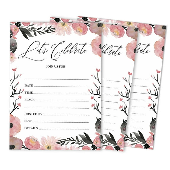 Inkdotpot Pack Of 30, You're Invited Invitations With Envelopes, Blush Floral Invites for Your Wedding, Bridal Shower, Baby Shower, Birthday Invites Fill-In Style 5 X 7 Inches