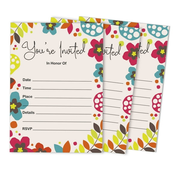 Inkdotpot Pack Of 30, You're Invited Invitations With Envelopes, Floral Invites for Your Wedding, Bridal Shower, Baby Shower, Birthday Invites Fill-In Style 5 X 7 Inches