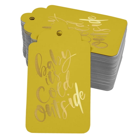 Inkdotpot Pack Of 50 Baby It's Cold Outside Baby Shower Favor Paper Tags Craft Real Gold Foil Hang Tags