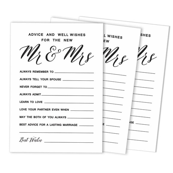 Inkdotpot Pack Of 50 Classic White Advice Cards, Advice & Wishes For The Bride and Groom, Mr and Mrs Wedding Game Activity 5x7 inches