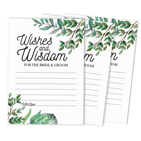 Inkdotpot Pack Of 50 Greenery Advice Cards, Wishes & Wisdom For The Bride and Groom, Wedding Mad Libs Game Activity 5x7 inches