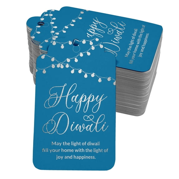 Inkdotpot Pack Of 50 Happy Diwali Favor Paper Tags Craft Real Silver Foil Hang Tags