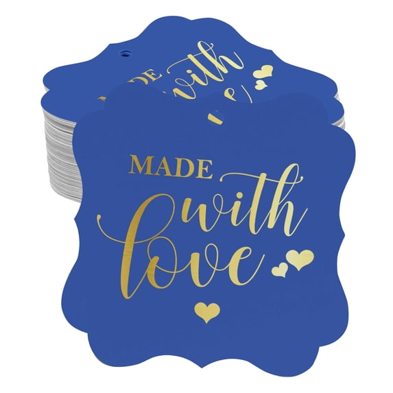 Inkdotpot Pack Of 50 Made With Love Wedding Paper Tags DIY Craft Bracket Shape Real Gold Foil Hang Tags