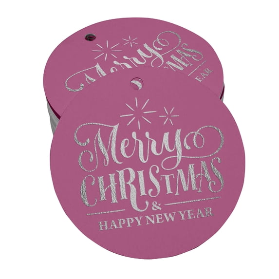 Inkdotpot Pack Of 50 Merry Christmas & Happy New Year Text Favor Paper Tags Craft Real Silver Foil Hang Tags