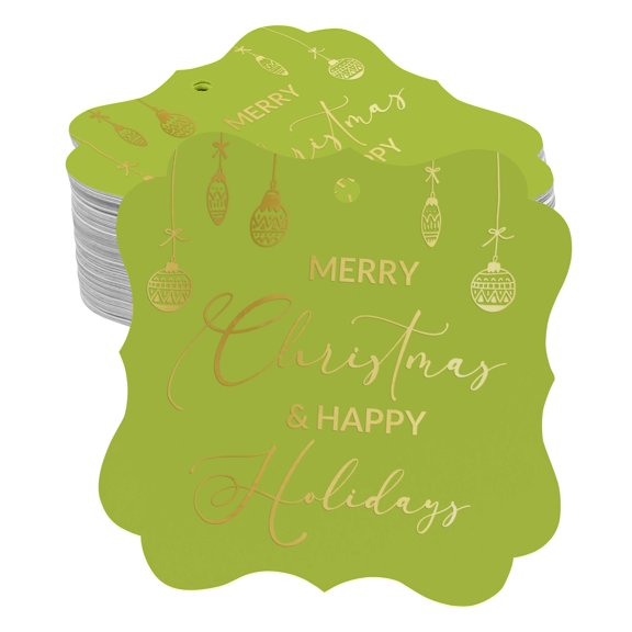 Inkdotpot Pack Of 50 Real Gold Foil Bracket Shape Paper Tags Merry Christmas & Happy Text Favor Hang Tags
