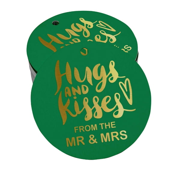 Inkdotpot Pack Of 50 Real Gold Foil Paper Tags Hugs & Kisses From The Wedding Favor Hang Tags