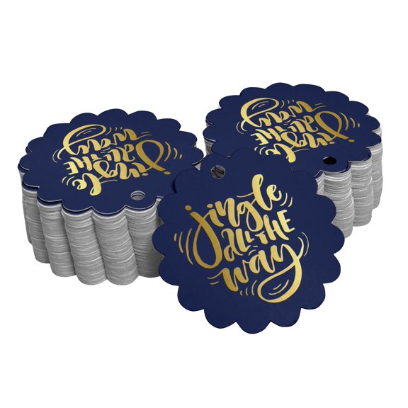 Inkdotpot Pack Of 50 Real Gold Foil Paper Tags Jingle All The Way Christmas Favor Hang Tags