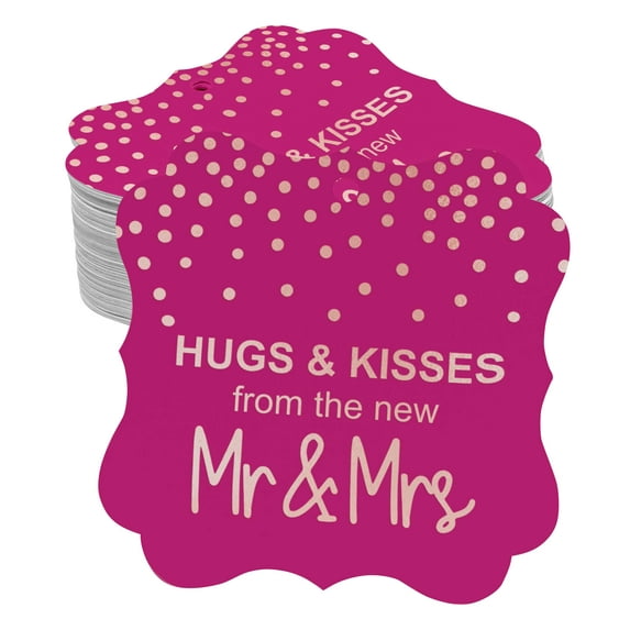 Inkdotpot Pack Of 50 Real Rose Gold Foil Bracket Shape Paper Tags Hugs & Kisses From The New Wedding Favor Hang Tags