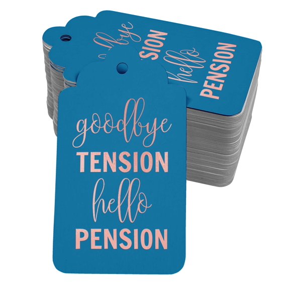 Inkdotpot Pack Of 50 Real Rose Gold Foil Paper Tags Good Bye Tension Hello Pension Retirement Favor Hang Tags