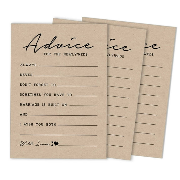 Inkdotpot Pack Of 50 Rustic Kraft Advice Cards, Advice & Wishes For The Bride and Groom, Mr and Mrs Wedding Game Activity 5x7 inches