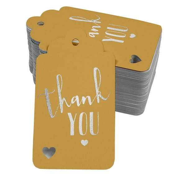 Inkdotpot Pack Of 50 ThankYou Bridal Shower-Baby Shower-Retirement-Wedding-Birthday Favor Paper Tags Craft Real Silver Foil Hang Tags
