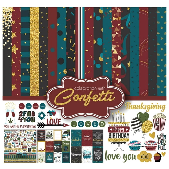 Inkdotpot Party Confetti Theme Collection Double-Sided Scrapbook Paper Kit Cardstock 12"x12" Card Making Paper Pack Of With Sticker Sheet - 16 Pages - Multicolor