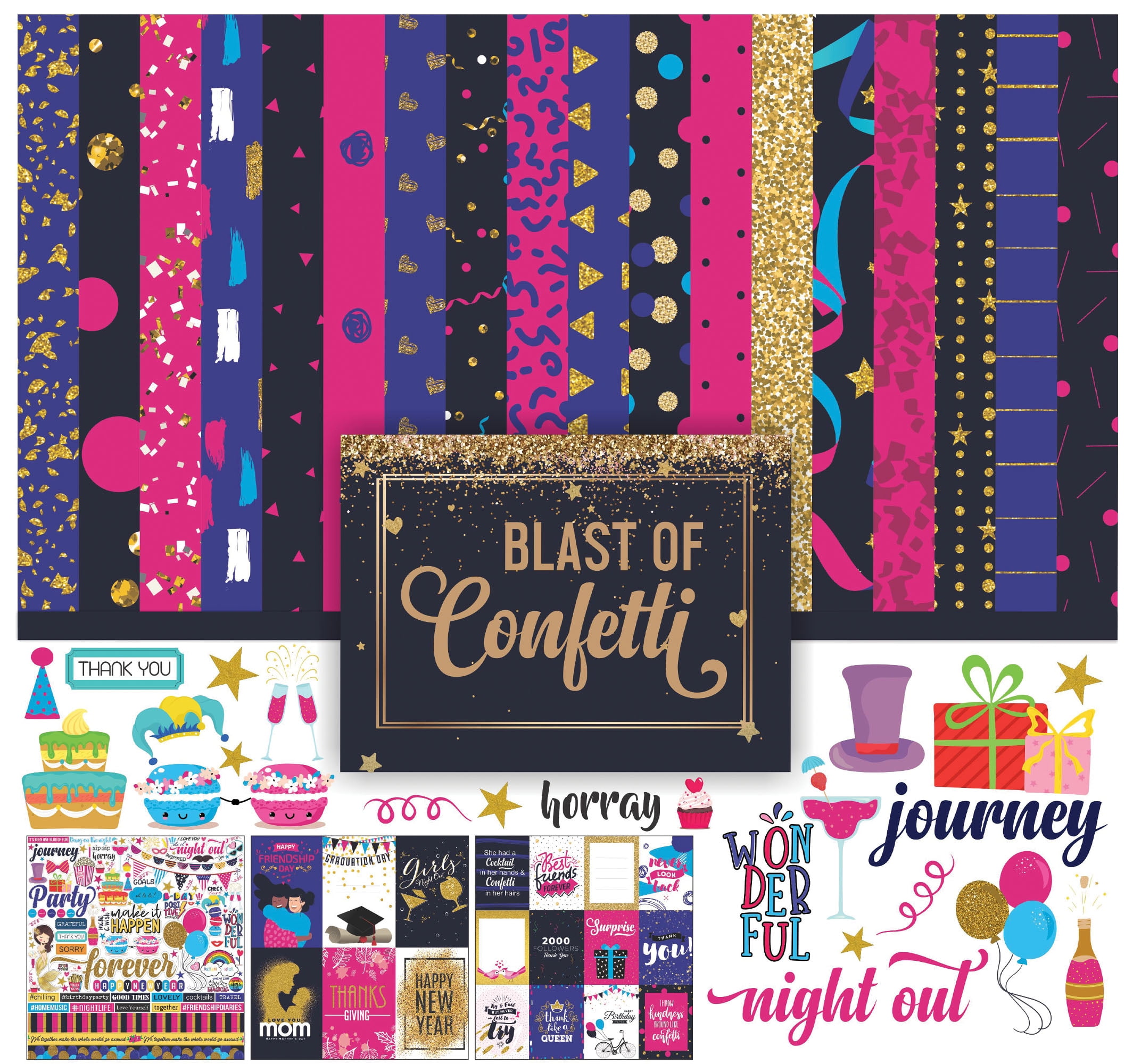 Inkdotpot Party Confetti Theme Collection Double-Sided Scrapbook Paper Kit Cardstock 12"x12" Card Making Paper Pack Of With Sticker Sheet - 16 Pages - Multicolor