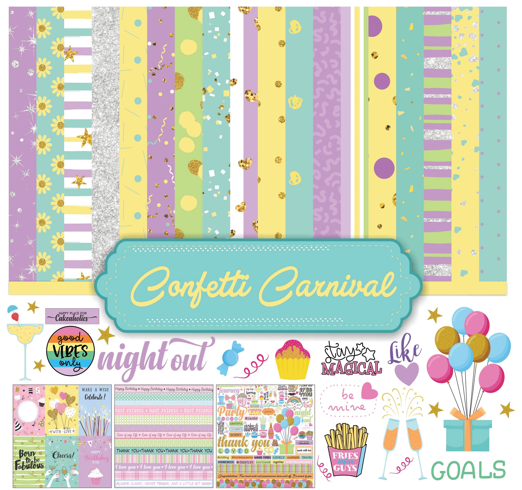 Inkdotpot Pastel Confetti Collection Double-Sided Scrapbook Paper Kit Cardstock 12"x12" Card Making Paper Pack Of With Sticker Sheet - 16 Pages - Multicolor