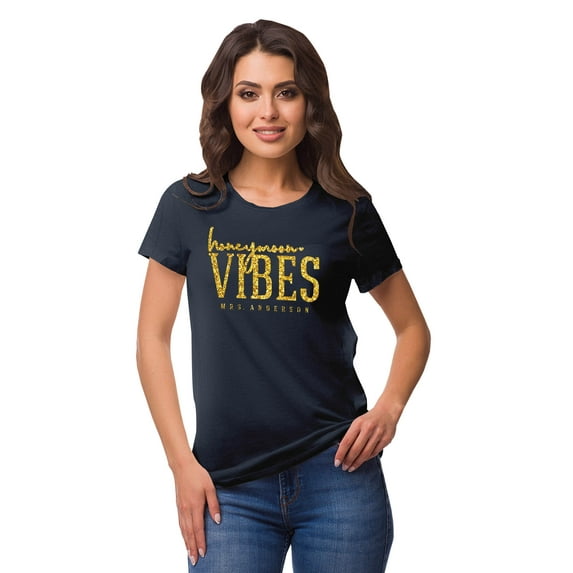 Inkdotpot Personalized Womens Tshirt Top Honeymoon Vibes Mrs WeddingAnnouncement Shirt-21