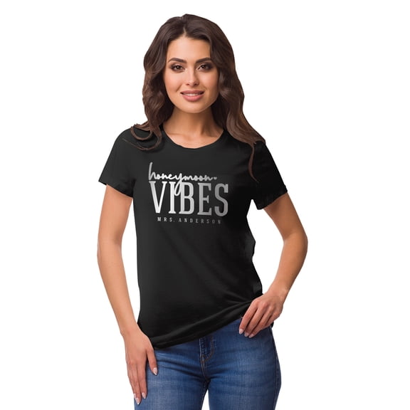 Inkdotpot Personalized Womens Tshirt Top Honeymoon Vibes Mrs WeddingAnnouncement Shirt-GN