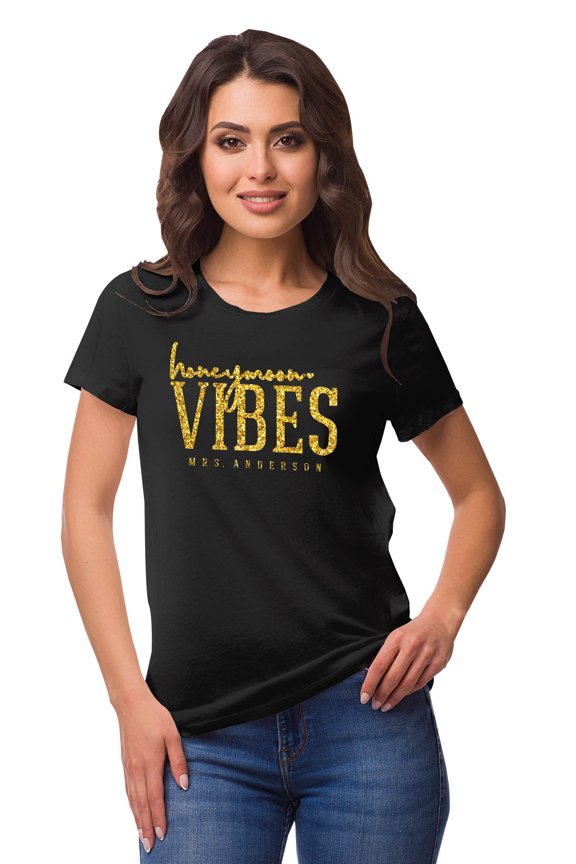 Personalized Womens Tshirt Top Honeymoon Vibes Mrs WeddingAnnouncement Shirt-RW