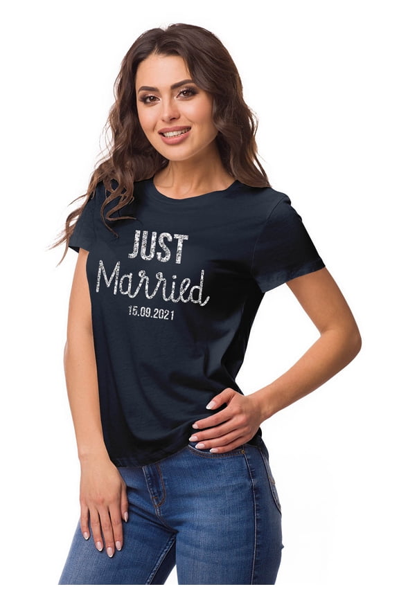 Personalized Womens Tshirt Top Just Married WeddingAnnouncement Shirt-K2