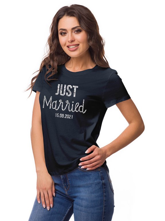 Personalized Womens Tshirt Top Just Married WeddingAnnouncement Shirt-K2