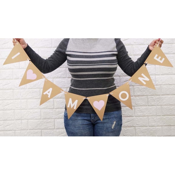 Inkdotpot Pre Strung Bunting Flags I Am One Birthday Party Decorations Wall Decor Birthday Rustic Kraft Pennant Banner Sign Photo Prop