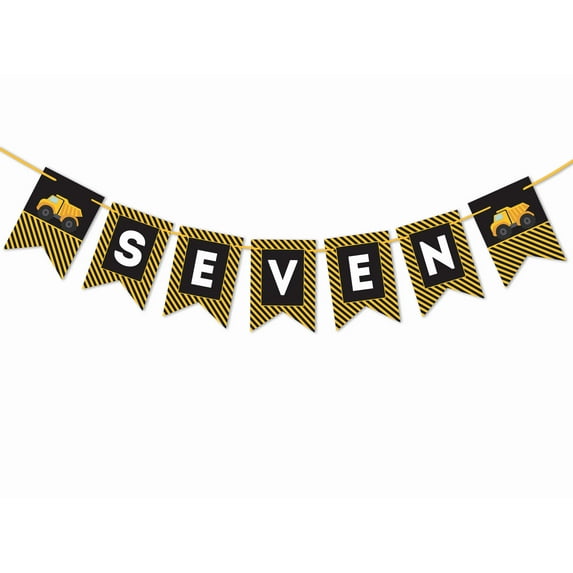 Inkdotpot Pre-StrungBirthday BannersI Am SevenBirthday Banner For Kids TruckParty Supplies For Boy