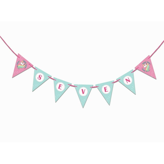 Inkdotpot Pre-StrungBirthday BannersI Am SevenBirthday Banner For Kids UnicornParty Supplies For Boy