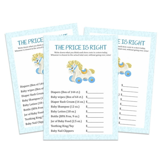 Inkdotpot The Price Is Right Baby Shower Game -Boy Baby Shower Fun Party Game Collection, Activities, Decorations,Blue Baby Cot Theme Party Supplies - Pack Of 50