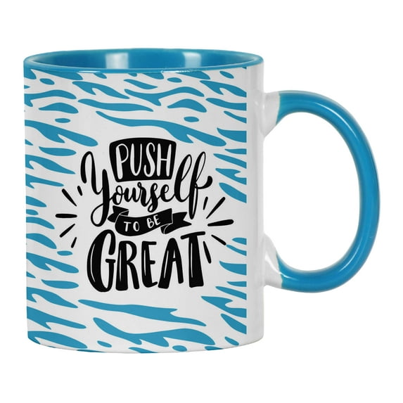 Inkdotpot Push Yourself To Be Great 11 Oz Ceramic Coffee Mug Positive Quotes Employee Boss Coworkers Birthday GIft-Blue