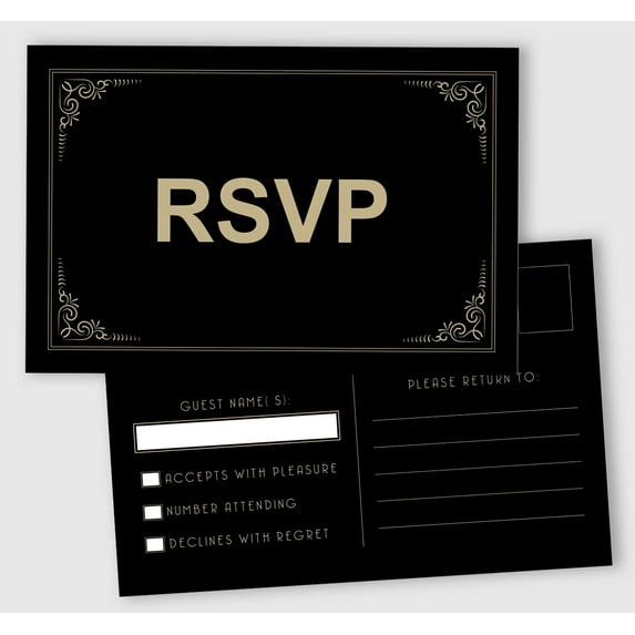 Inkdotpot RSVP Postcards (Set Of 50) 4"X6" Blank With Mailing Side,RSVP Reply Response Cards For Wedding Black Print Return Cards