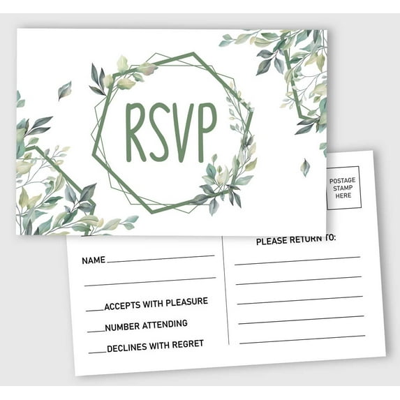 Inkdotpot RSVP Postcards (Set Of 50) 4"X6" Blank With Mailing Side,RSVP Reply Response Cards For Wedding Greenery Print Return Cards