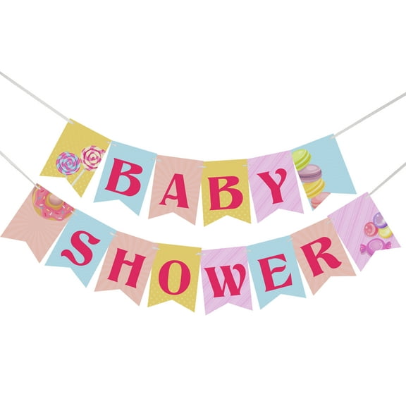 Inkdotpot Ready To Hang,BoyGirl Baby ShowerBirthdayBunting, Pre StrungCandy ThemeBaby ShowerDecorations,BuntingBannerFlags